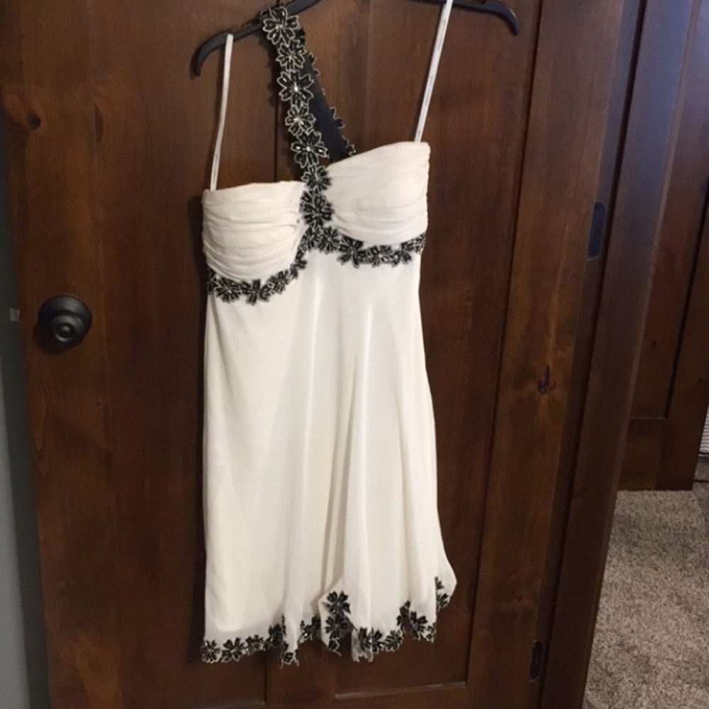 Ivory/Black Flower Detail Dress